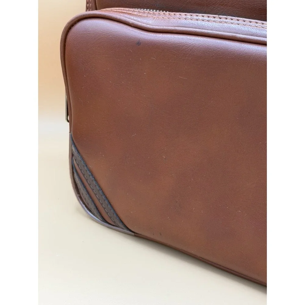Vintage Brown Camera Shoulder Bag YKK Zippers Faux Leather Adjustable Strap